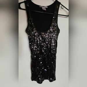Long Black Sequined Sleveless Tank Top